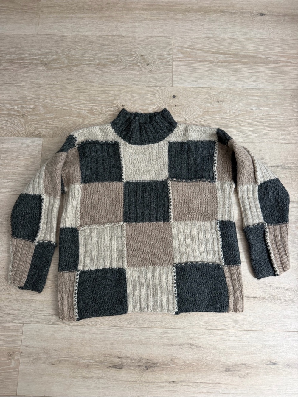 J Crew 100% Shetland wool patchwork sweater